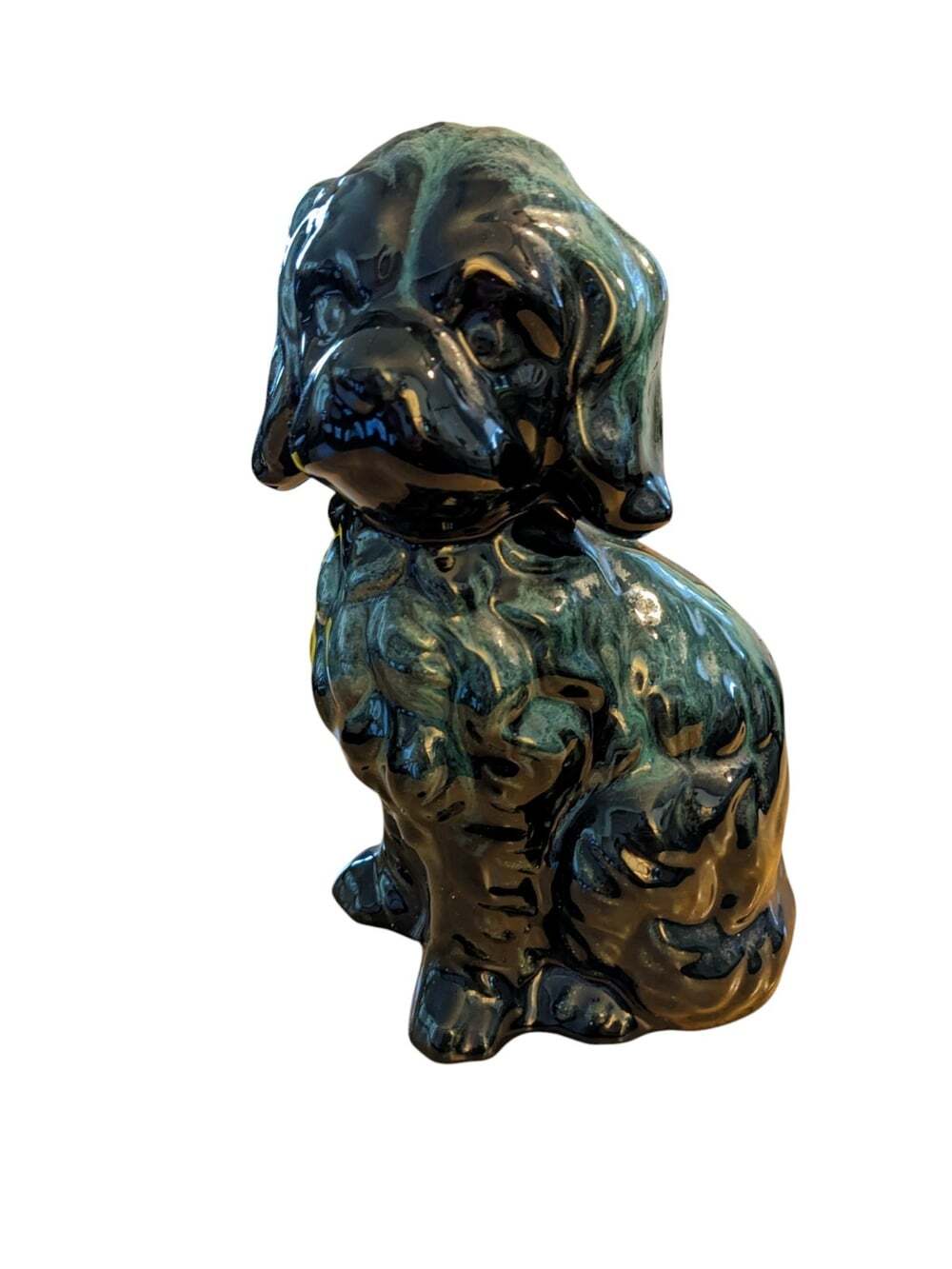 Vintage Blue Mountain Pottery Cocker Spaniel Puppy Dog Glossy Green Sitting